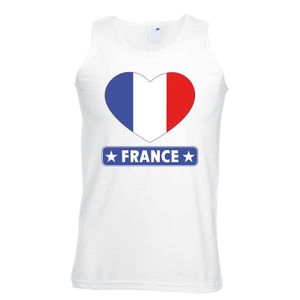 Frankrijk hart vlag singlet shirt/ tanktop wit heren