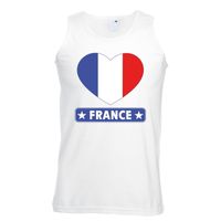 Frankrijk hart vlag singlet shirt/ tanktop wit heren