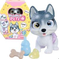 Smoby - Pamper Petz - Husky ter adoptie - 4 accessoires - Geleed - Hout en plas - Adoptiecertificaat - Vanaf 3 jaar