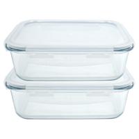 Vershoudbakje/lunchbox - 2x - luchtdicht - met clips - glas - 23 x 17 cm - 1500 ml