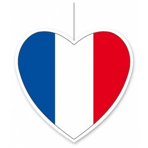 3x Frankrijk hangdecoratie harten 28 cm - Feestdecoratievoorwerp