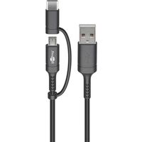 Oplaad- en synchronisatie-combinatiekabel USB-A > Micro-USB / USB-C Kabel