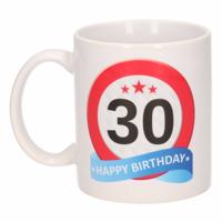 30 jaar Verjaardag koffiemok - cadeau beker - stopbord print - 300 ml - keramiek - wit
