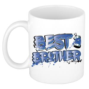 Cadeau koffie/thee mok voor broer - blauw - graffiti letters - de beste - 300 ml