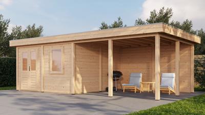 Lugarde Select Modern tuinhuis met overkapping Amstelveen 388x388cm + 400cm - Onbehandeld- Plat dak- - Lugarde Select