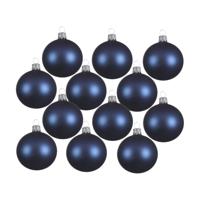 Decoris kerstballen - 12x - donkerblauw - 8 cm - glas - mat - velvet - kerstversiering