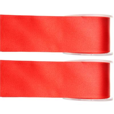 Satijn sierlint - 2x - rood - Hobby/decoratie cadeau lint - 2,5 cm x 25 meter