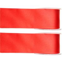 Satijn sierlint - 2x - rood - Hobby/decoratie cadeau lint - 2,5 cm x 25 meter