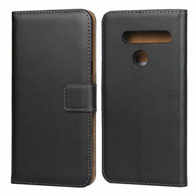Lederen horizontale Flip holster voor LG G8 met magnetische sluiting en beugel en kaartsleuf en portemonnee (zwart)