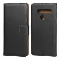 Lederen horizontale Flip holster voor LG G8 met magnetische sluiting en beugel en kaartsleuf en portemonnee (zwart)