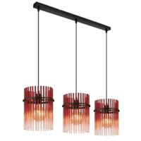 Globo Zwarte hanglampGorley met rood glas 3-lichts - 15698-3HBR