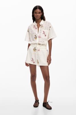 geborduurde short - WHITE - XL