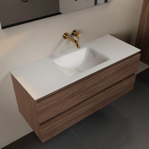 MONDIAZ AIVY 120cm badmeubel Mocha, wastafel Talc solid surface midden zonder kraangat met spiegel (AI-351621TALC-NO - AI-M120MOMI - AI-S120X70)