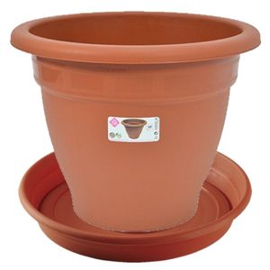 1x stuks bloempot met onderschaal terra cotta rond diameter 50 cm