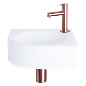 Differnz Cleo fonteinset - 30x30x10cm - Kwartrond - 1 kraangat - Recht rose koper kraan - Keramiek Wit 38.401.16