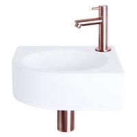Differnz Cleo fonteinset - 30x30x10cm - Kwartrond - 1 kraangat - Recht rose koper kraan - Keramiek Wit 38.401.16