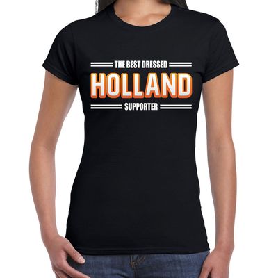 Oranje / Holland Supporter t-shirt zwart voor dames Oranje / Holland Supporter t-shirt zwart voor dames