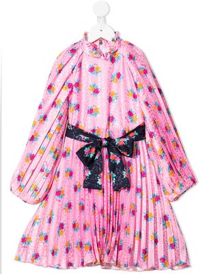 MSGM Kids robe mi-longue plissée à fleurs - Rose