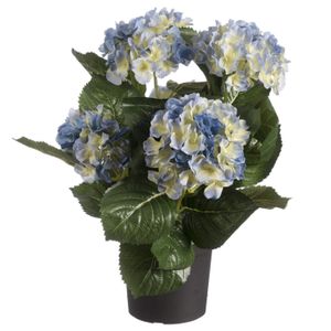 Blauwe hortensia Hydrangea kunstplant in zwarte kunststof pot 44 cm   -