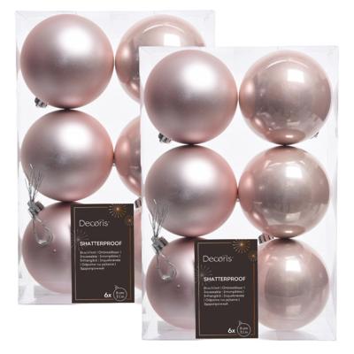 Decoris Kerstballen - 12x st - lichtroze - D8 cm - kunststof - kerstversiering Decoris Kerstballen - 12x st - lichtroze - D8 cm - kunststof - kerstversiering