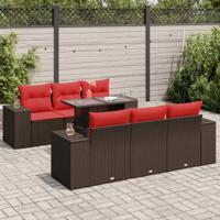 7-delige Loungeset met kussens poly rattan acacia bruin