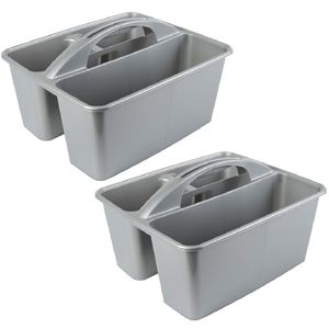 Set van 2x stuks grijze opbergboxen/opbergdozen mand met handvat 6 liter kunststof