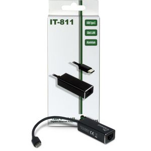 Inter-Tech ARGUS IT-811 USB-C RJ-45 Zwart kabeladapter/verloopstukje