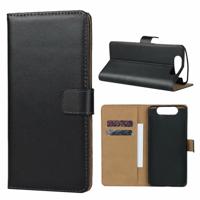 Lederen horizontale Flip holster voor Samsung Galaxy A80/A90 met magnetische sluiting en beugel en kaartsleuf en portemonnee (zwart)