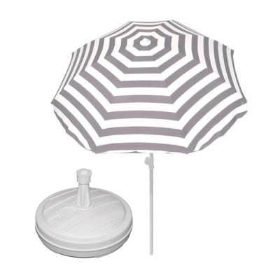 Parasol met voet van 12 liter - grijs/wit gestreept - polyester/kunststof - Dia 180 cm - verstelbaar