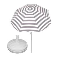 Parasol met voet van 12 liter - grijs/wit gestreept - polyester/kunststof - Dia 180 cm - verstelbaar Parasol met voet van 12 liter - grijs/wit gestreept - polyester/kunststof - Dia 180 cm - verstelbaar