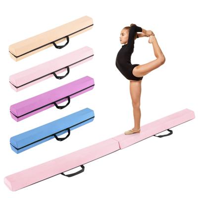 210 cm Opvouwbare Evenwichtsbalk Schuimrubberen Gymnastiekbalk met Antislip Basis voor Kinderen Draagbaar Turntoestel-Roze