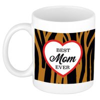Best mom ever tijgerprint cadeau mok / beker wit - feest mokken