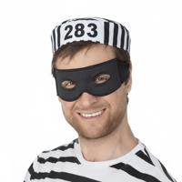 Carnaval verkleed Boeven muts en oogmasker - 2x stuks - zwart/wit - volwassenen - Gevangenen - boef Carnaval verkleed Boeven muts en oogmasker - 2x stuks - zwart/wit - volwassenen - Gevangenen - boef