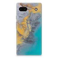 Google Pixel 6A TPU Siliconen Hoesje Marble Blue Gold