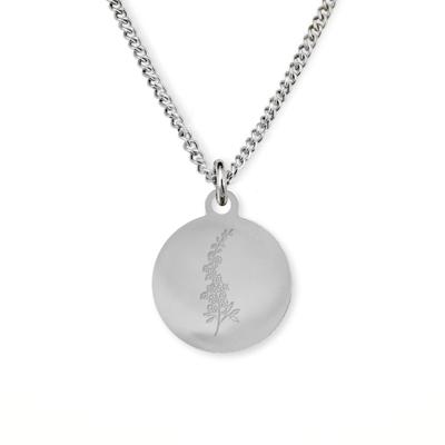 Gegraveerde geboortebloem ketting OUD DESIGN - Stainless steel - Zilver - 12 mm - Juli - ridderspoor