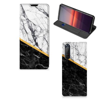 Sony Xperia 5 II | Standcase | Marmer Wit Zwart - Origineel Cadeau Man