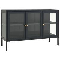 The Living Store Dressoir - Antraciet - 105 x 35 x 70 cm - Staal en Gehard glas - thumbnail