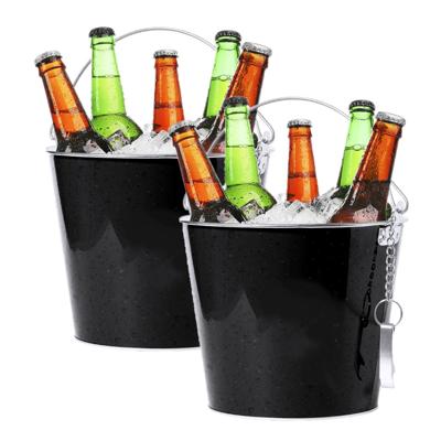 IJsemmer/bierkoeler - 2x stuks - 6L - metaal - zwart - met flesopener - wijnkoeler - drankkoeler