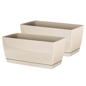 Set van 2x stuks plantenpotten/bloempotten kunststof glanzend creme/beige 40 x 19 x 18 cm