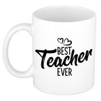 Best teacher ever mok / beker wit met hartjes - cadeau juf / meester / leraar / lerares - feest mokken - thumbnail