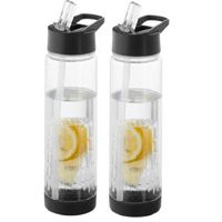 2x Zwarte drinkflessen/waterflessen met fruit infuser 740 ml