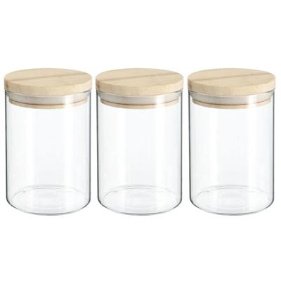 Secret de Gourmet Voorraadbus - 3x stuks - voorraadpot - 600 ml - glas met houten deksel