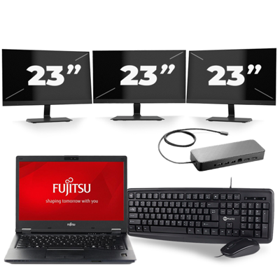 Fujitsu LifeBook E548 - Intel Core i5-8e Generatie - 14 inch - 16GB RAM - 256GB SSD - Windows 11 + 3x 23 inch Monitor