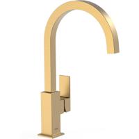 Wastafelkraan Tres Cuadro | Opbouw | Draaibare uitloop | Mengkraan | Hoog model | 1-hendel | Vierkant | 24k Goud mat