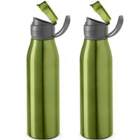 Aluminium waterfles/drinkflesmet klepdop en handvat - 2x - groen - 650 ml - Sportfles - Bidon Aluminium waterfles/drinkflesmet klepdop en handvat - 2x - groen - 650 ml - Sportfles - Bidon
