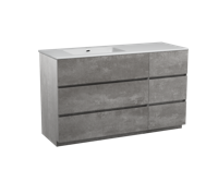 Storke Edge staand badmeubel 140 x 52 cm beton donkergrijs met Diva asymmetrisch linkse wastafel in glanzend composiet marmer