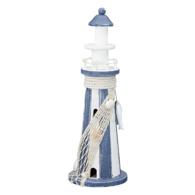 Vuurtoren Beeldje - 12x37 cm - wit / lichtblauw - maritieme decoratie