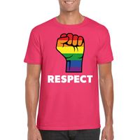 Respect LGBT shirt met regenboog vuist roze heren - thumbnail
