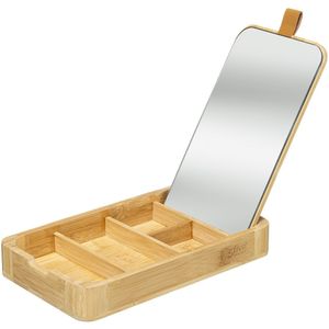 Sieraden/make-up houder/box met spiegel rechthoek 24 x 3 cm van bamboe hout