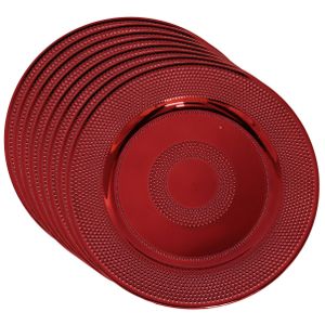 Set van 8x stuks kerstdiner onderborden rond rood glimmend 33 cm